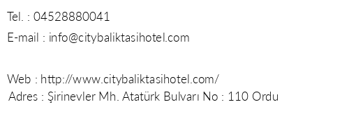 City Balkta Hotel telefon numaralar, faks, e-mail, posta adresi ve iletiim bilgileri